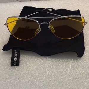 Silver Aviator Sunglasses with Yellow Lenses - Men